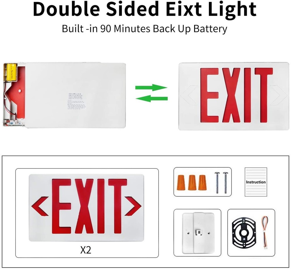 LED Emergency Exit Sign Light - Battery Backup UL 924 Certified 6 Pack Red