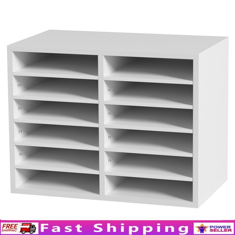12 Compartment Wood File Sorter Adjustable Document Organizer Office Storage New