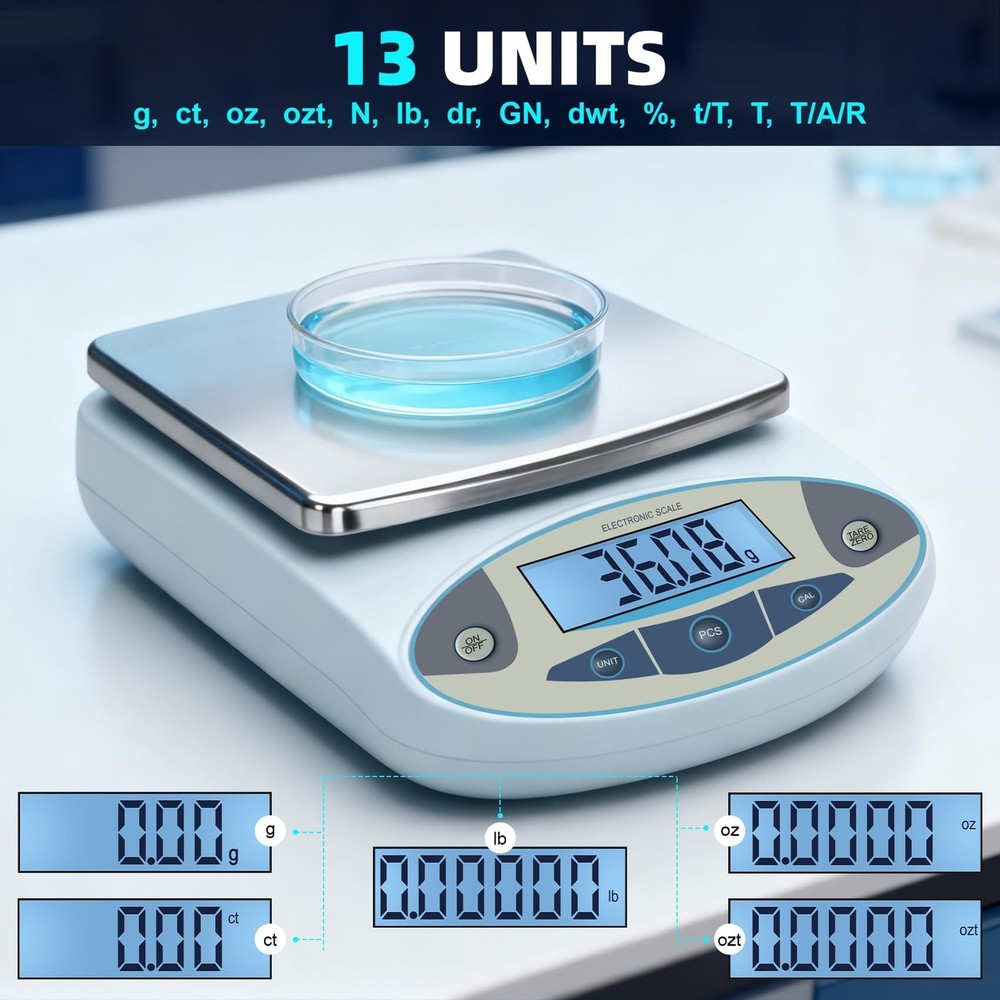 Lab Scale 5000g x 0.01g,13 Unit 0.01g Accuracy High Precision Digital Analyti...