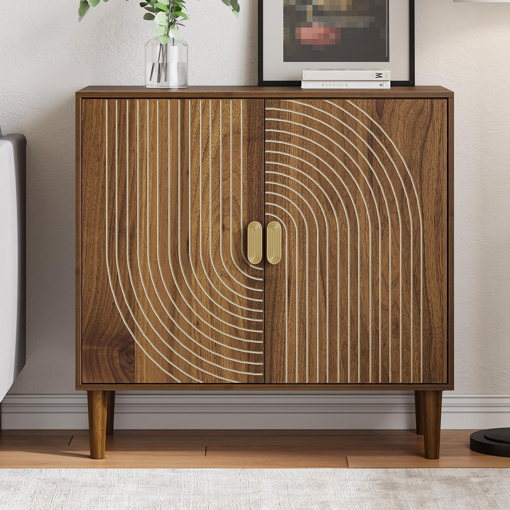 Stylish Walnut Sideboard Buffet Cabinet with Adjustable Shelf and Storage