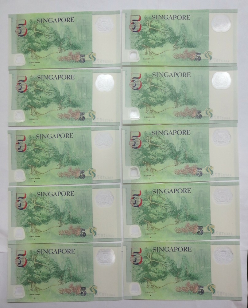 10 Singapore $5 Five dollars polymer notes UNC uncirculated 2015 2016 series