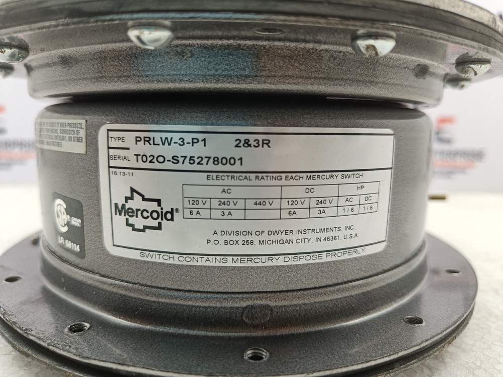 DWYER MERCOID CONTROL PRLW-3-P1 PRESSURE SWITCH