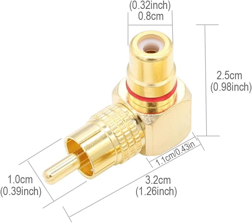 RCA Right Angle Adapter Gold-Plated 2-Pack 90 Degree Plug