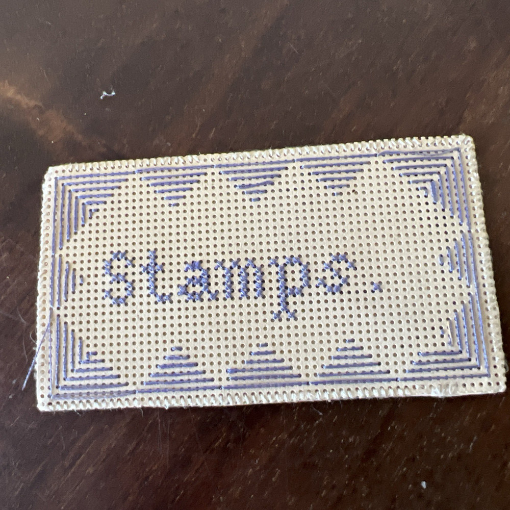 antique paper punched needlework stamp holder - 2 sided