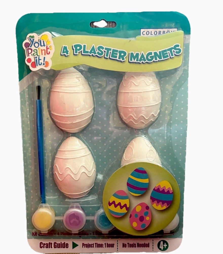 NEW Vtg Paintable Plaster Easter Magnets Kit Eggs
