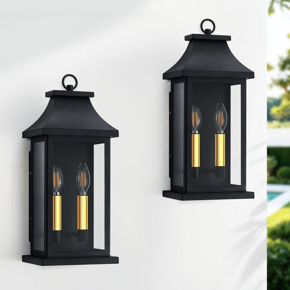 2-Pack 17.5 in. 2-Light Black Outdoor Wall Lanterns
