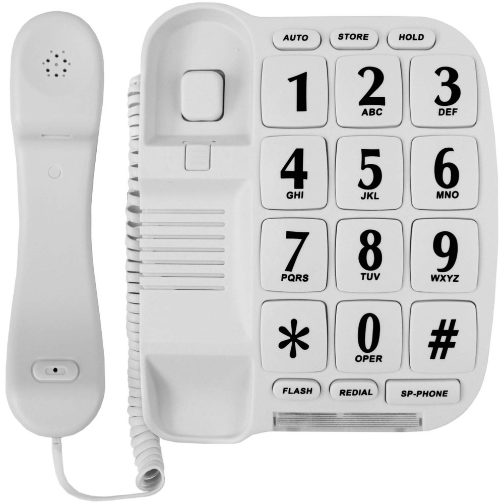 Phone With Big Button for Wall or Desk with Speaker & Memory, Batteries Required