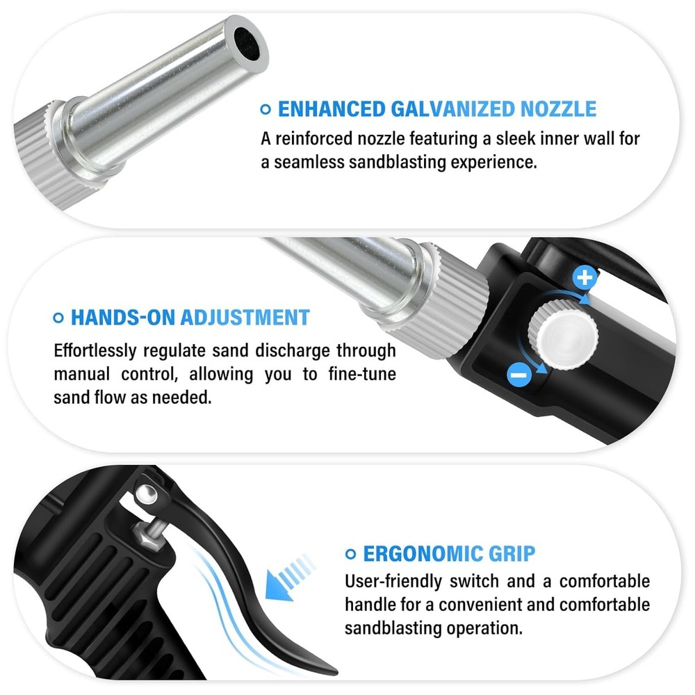 Black Portable Air Sand Blaster Gun Kit for Air Compressor Remove Paint, Rust...