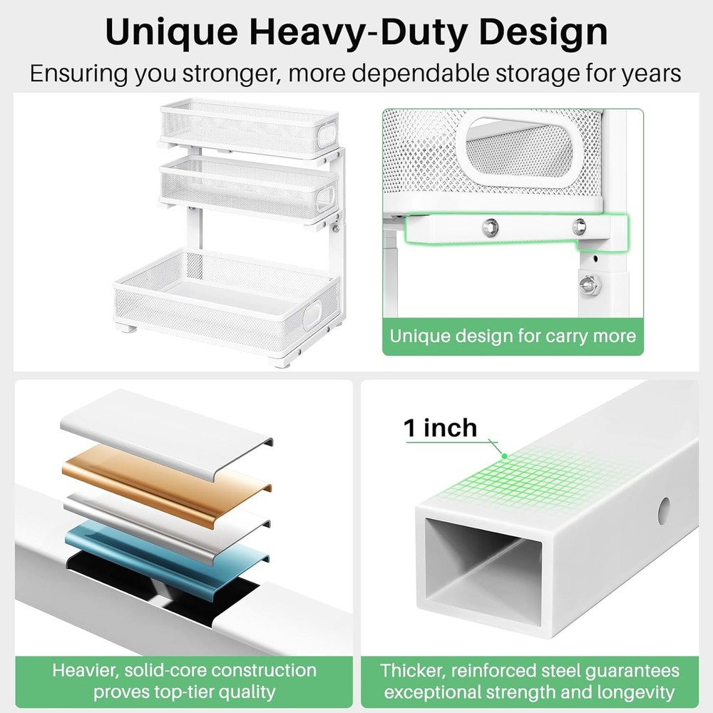 Under Sink Organizer 2-Pack 3-Tier Height Adjustable Thickened Metal Pull out