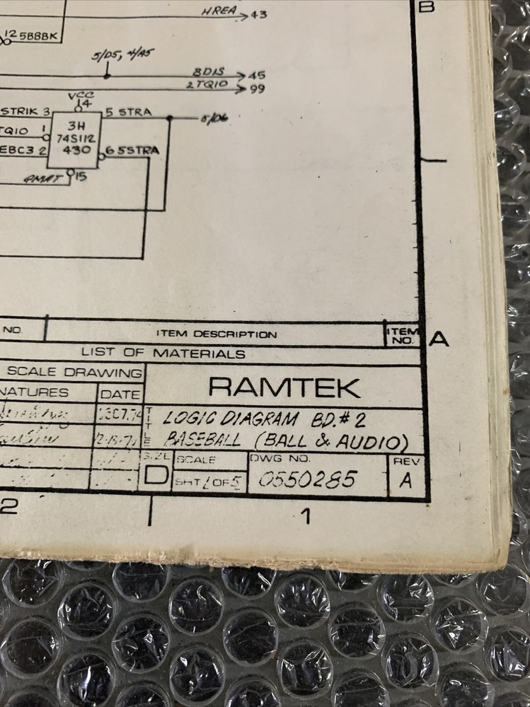 Original  ARCADE  GAME  owners manual Baseball Ramtek Schematics Only