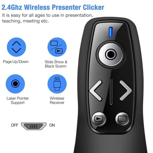 Wireless Presentation Clicker Remote for PowerPoint with Volume Control - Slide