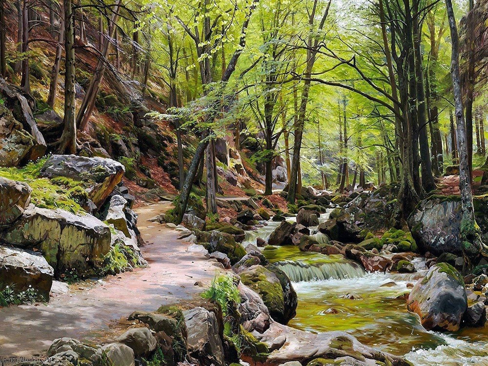 Landscape forest river by P. Monsted Tile Mural Kitchen Backsplash Ceramic 10x8