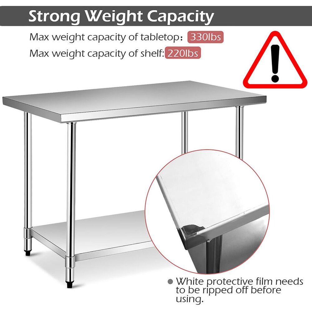 24 x 60 Inches Stainless Steel Work Table Kitchen Prep & Work Table Silver