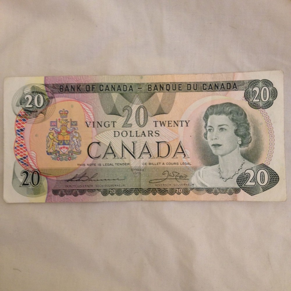 Canadian 20 dollar note twenty 1979 Canada