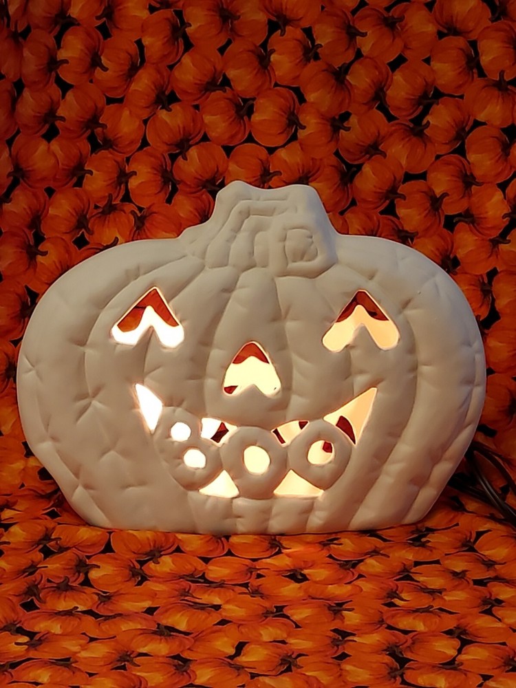 Ceramic Bisque~~  Ready to Paint~~~ "BOO" Pumpkin with Light Kit