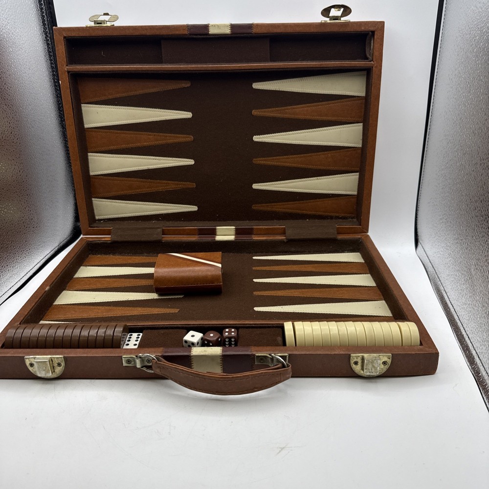 Cardinal Backgammon Game In Carry Case Leather Vintage