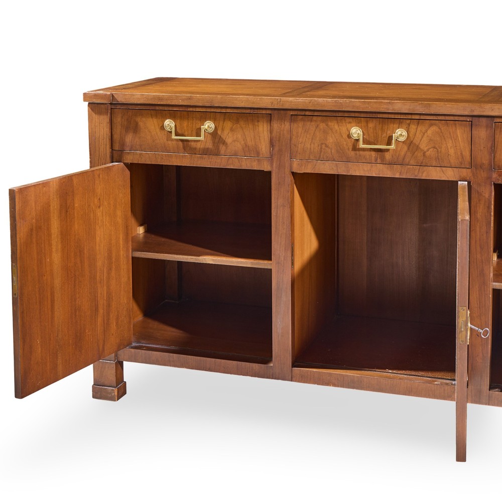 Baker Walnut and Brass Buffet Credenza