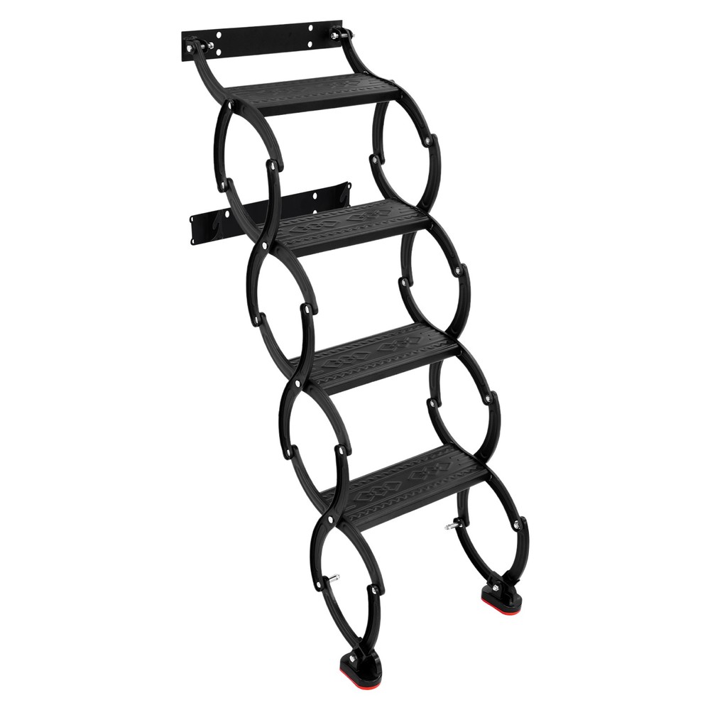 4-Step Wall Mounted Folding Ladder, Black Retractable Telescoping Step Ladders