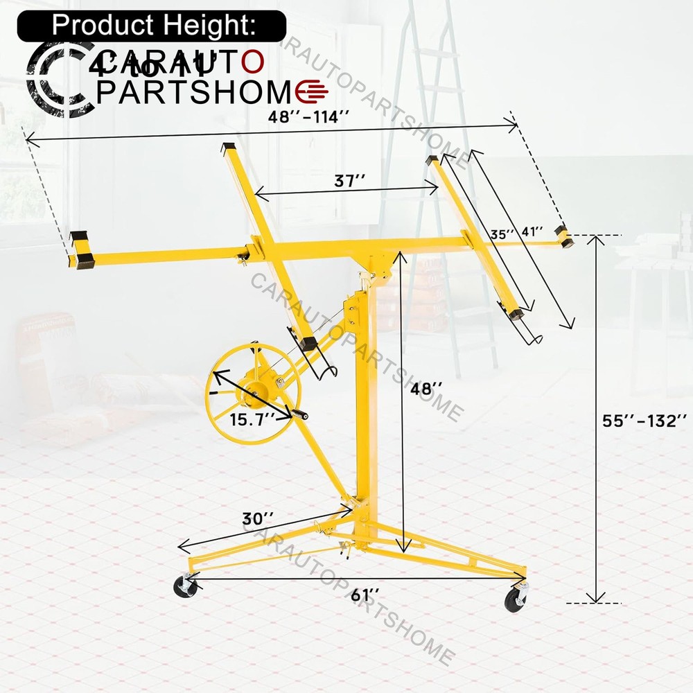 11FT Drywall Lifter Panel Hoist Jack Rolling Caster Construction 150lbs Yellow