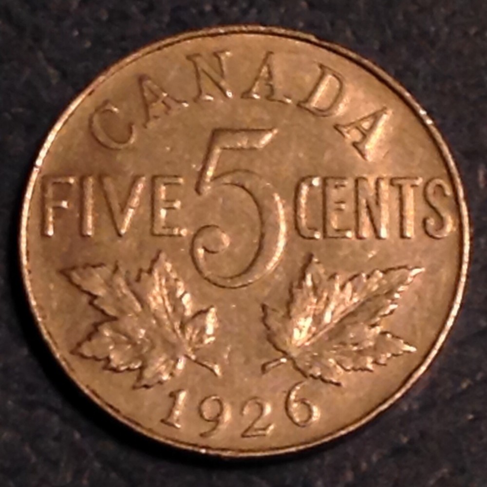 1926 Canada George V Five 5 Cents cd -
