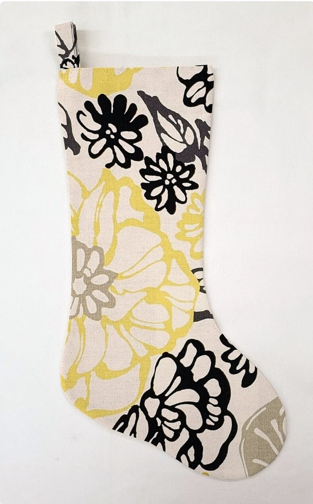 Yellow Black Gray Floral Christmas Stocking