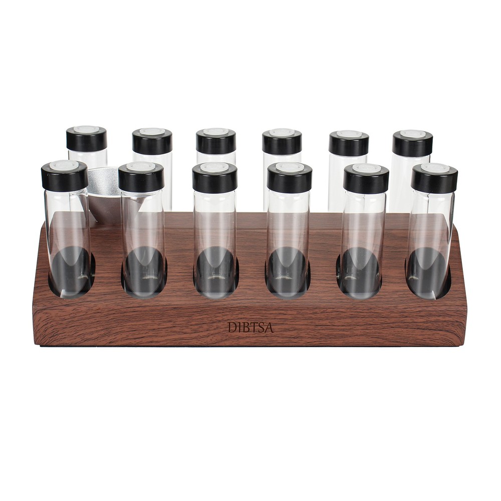 12 Single Dose Coffee Bean Storage Tubes Containers Exhaust Valves Display Base