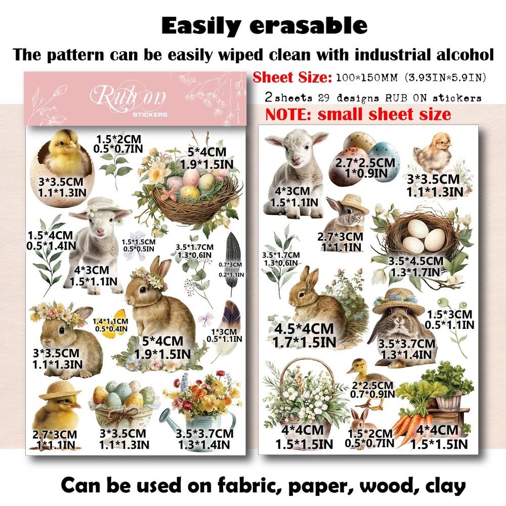 CATaireen Spring Easter Crafts Rub On Transfers Small 2 Sheets, Multicolor