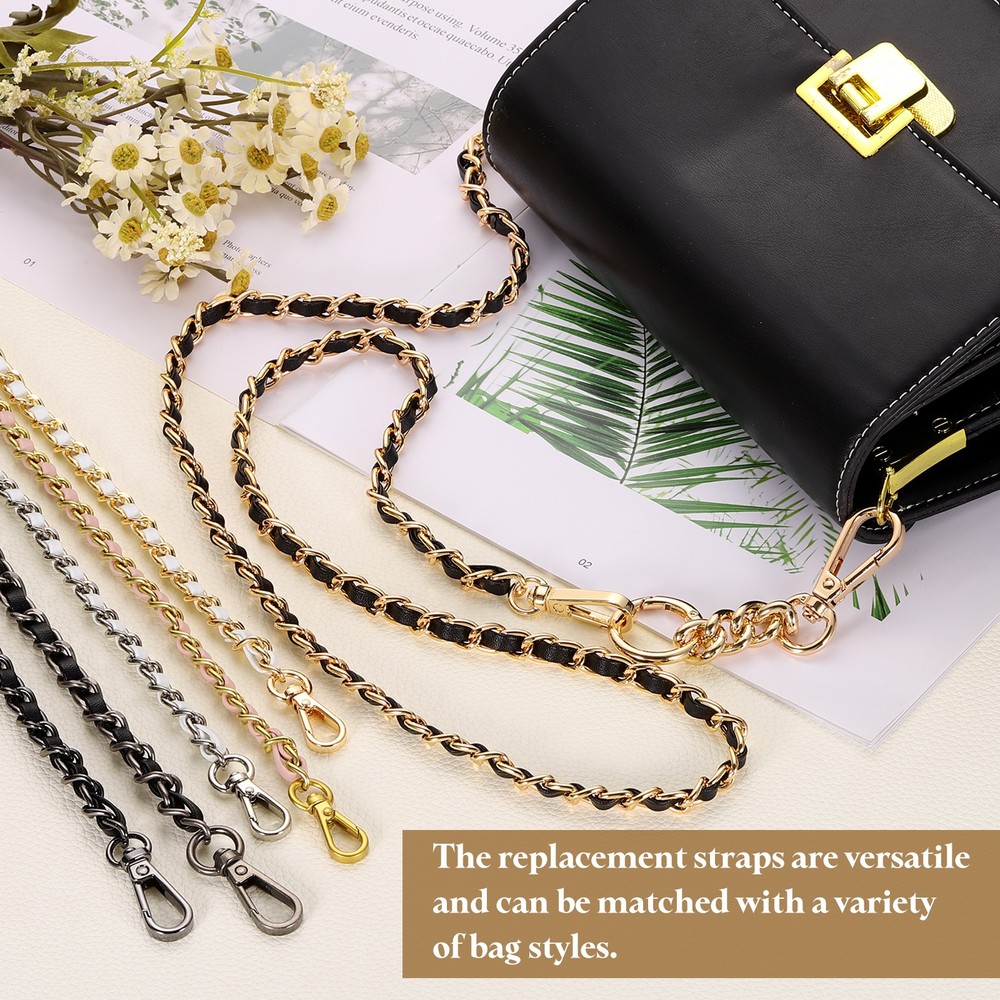 Purse Chain Strap, 35.4" Woven Strap Chains with Extended Chain, Light Gold/Pink