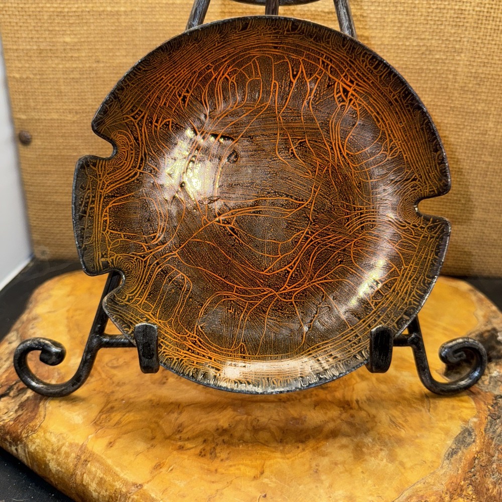 Vintage Beautiful MCM Enamel Copper Plate (O)