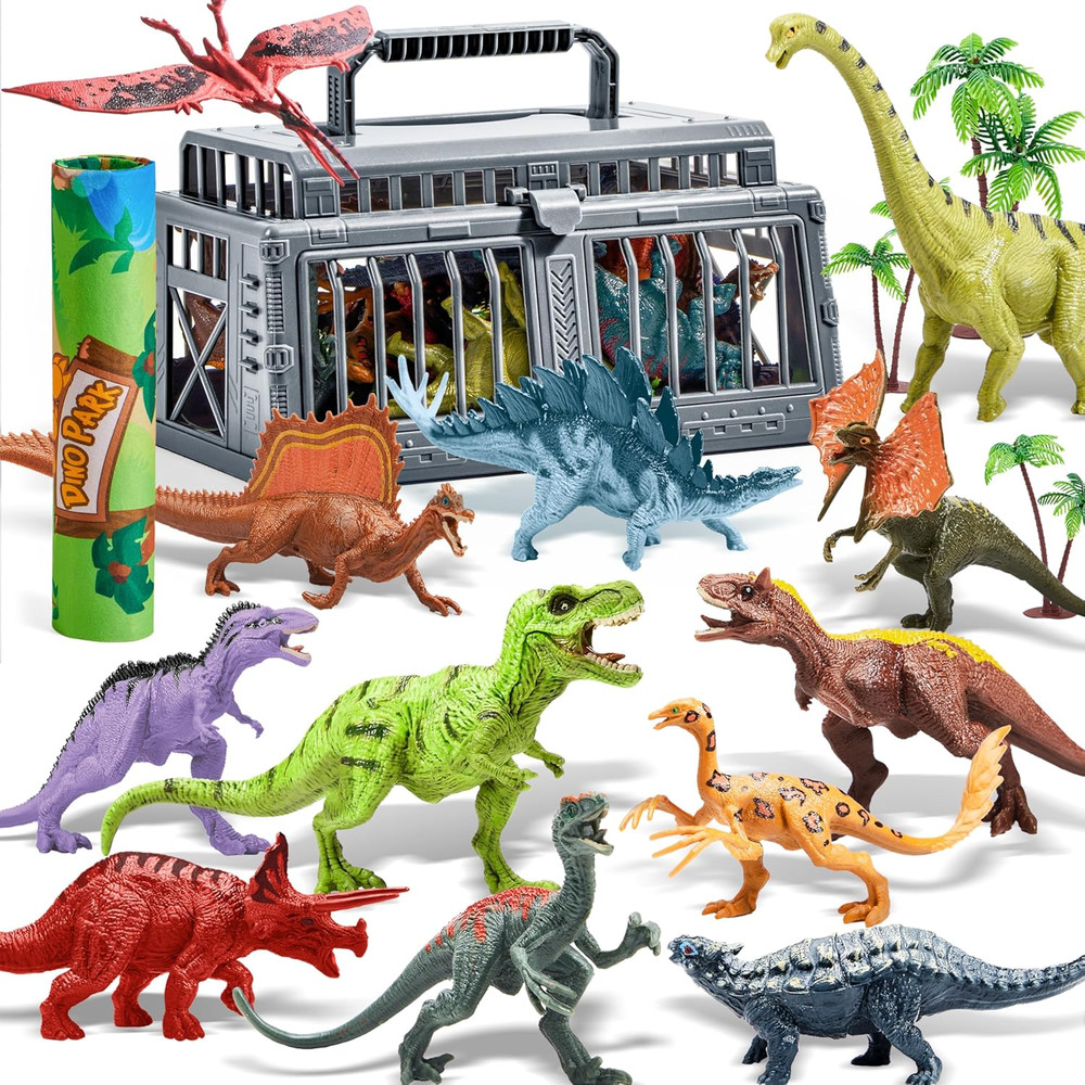 Dinosaur Toys with Activity Play Mat & Storage Cage, 19 PCS