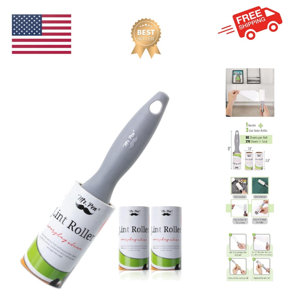 Travel-Friendly Lint Roller with Extra Sticky Sheets – 1 Handle & 3 Refills