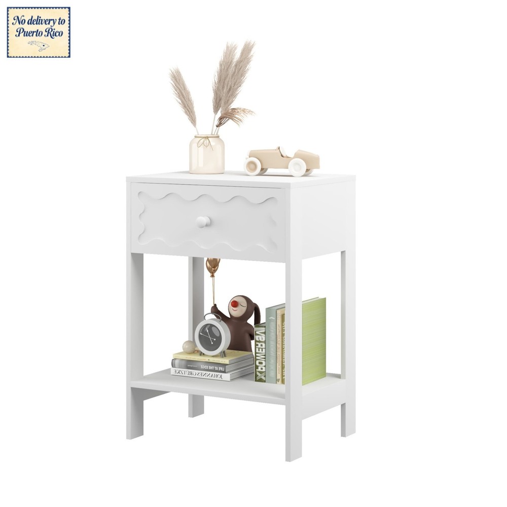 Modern Nightstand with Wave Pattern Drawer, Bedside Table with Solid Wood Frame