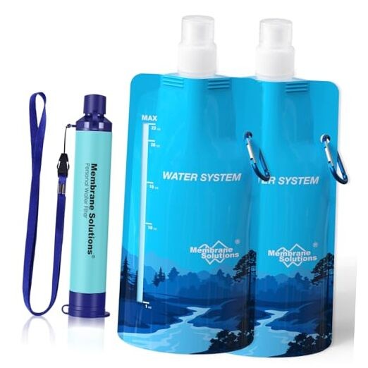 Squeezable Water Filtration System, Survival Squeezable Filter Kit W/ 2 Pouch