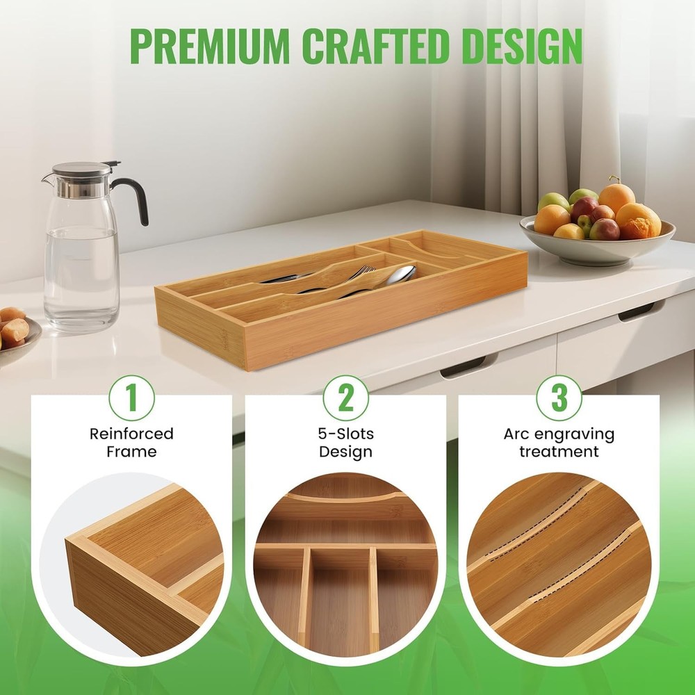 Bayting Small Silverware Organizer, Bamboo Kitchen Drawer Small,