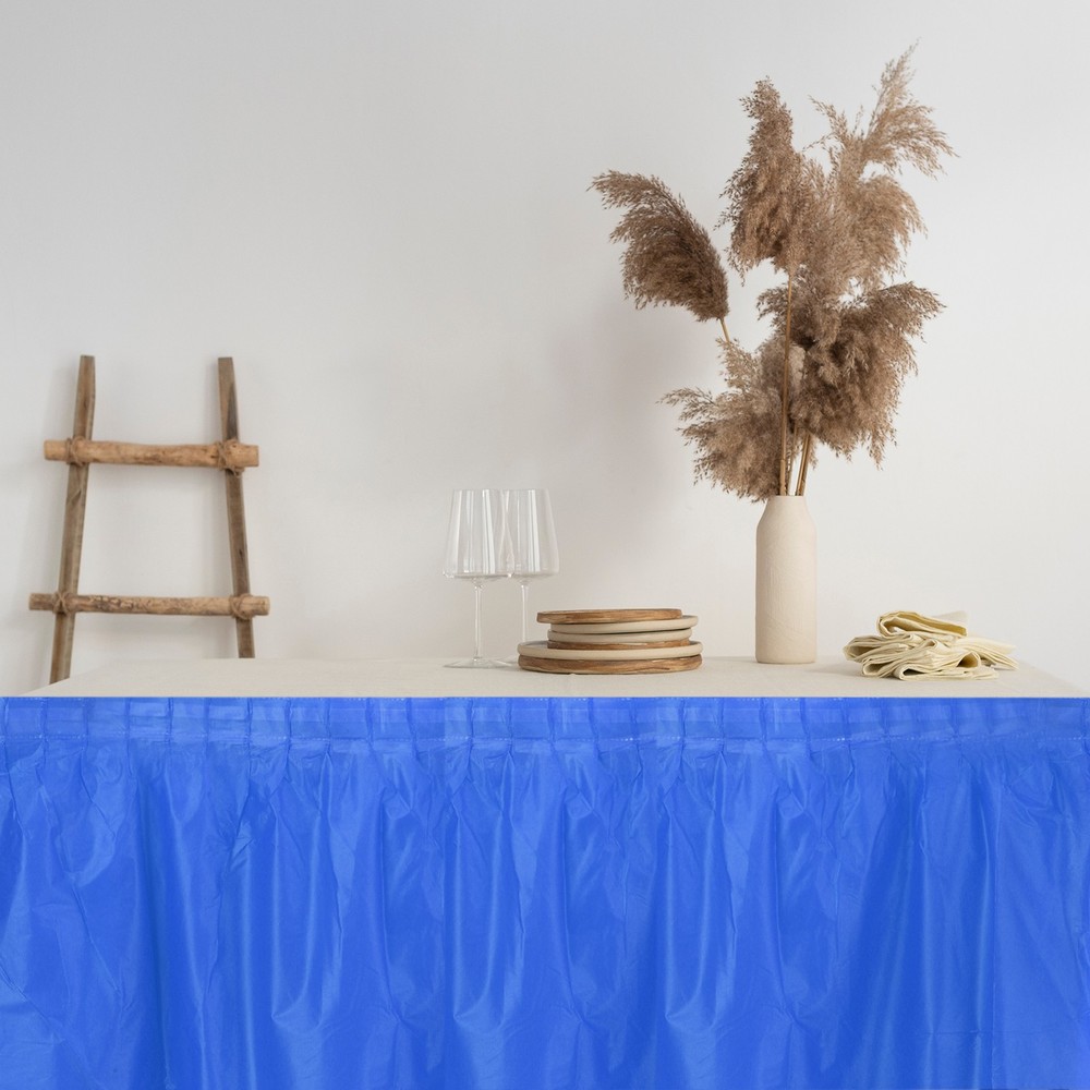 1 Pack Dark Blue Plastic Table Skirts, 29 in x 14 Ft Table Skirts Rectangle