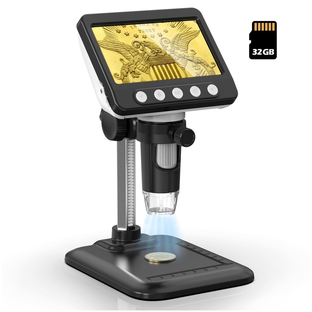 Digital Microscope, 4.3" LCD USB Coin Microscope, 1000X 1080P Error Coin Magn...