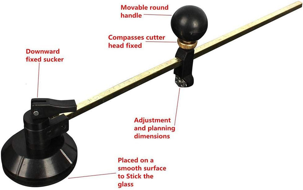 Circular Glass Cutter, Adjustable Compasses Type Glass Circle Cutting Tool, G...