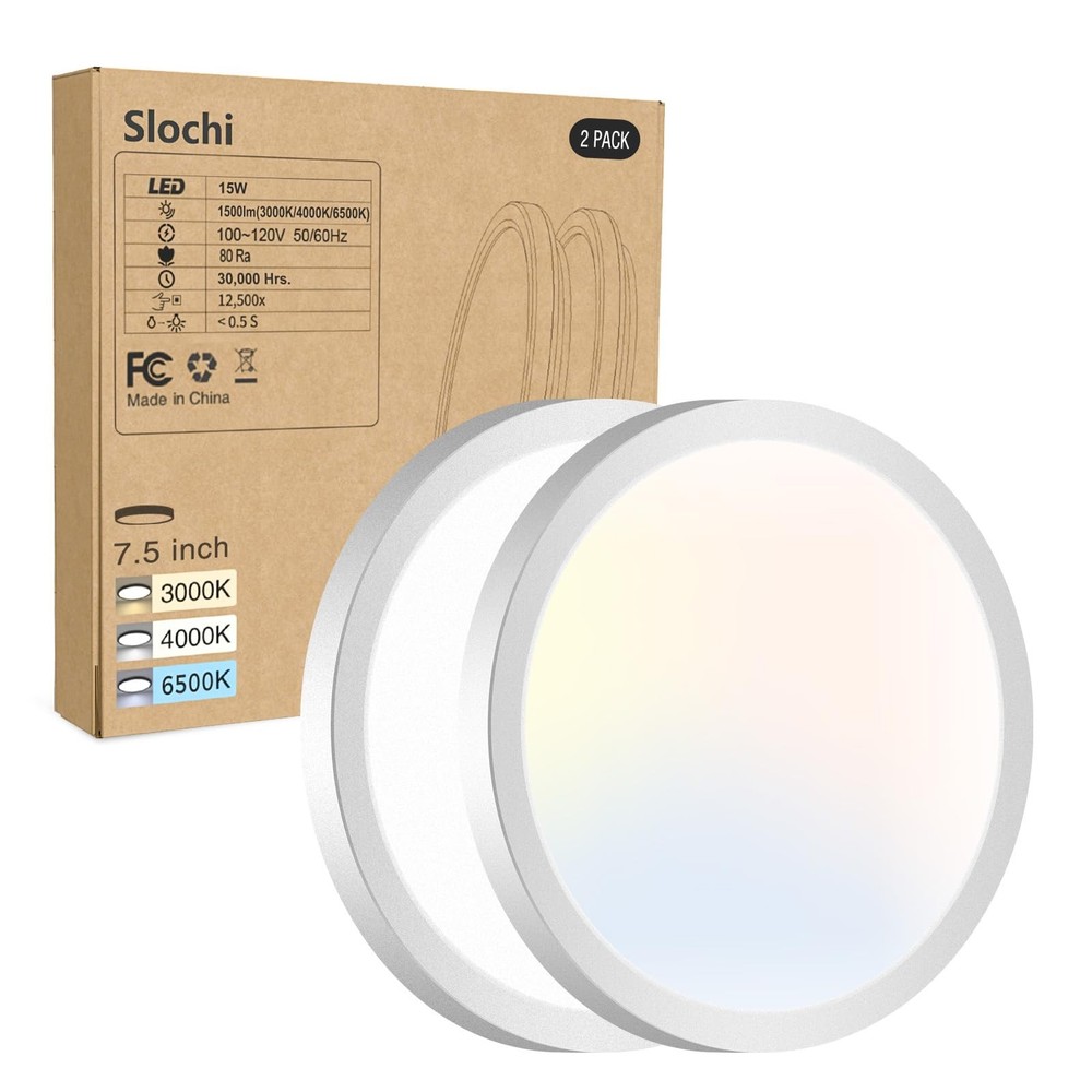 2PACK LED Flush Mount Ceiling Light Fixture, 7.5Inch-2Pack, White