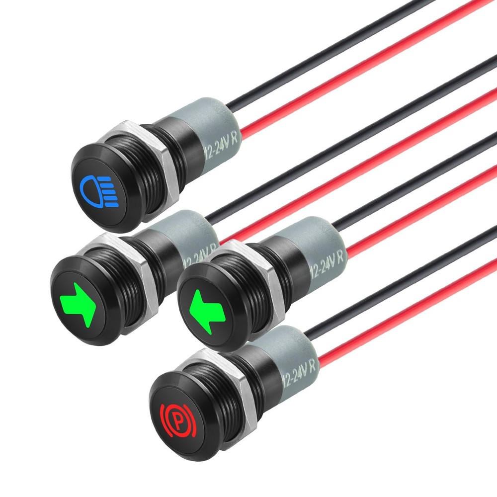 12V LED Indicator Small Light Waterproof, 1/2"(12mm) Panel Cutout Black