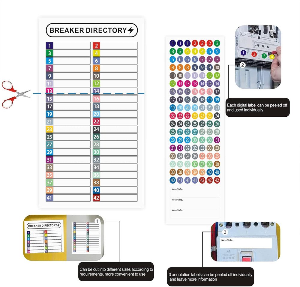 16 Sheets Breaker Panel Labels Electrical Box Sticker Numbers Breaker Panel Labe