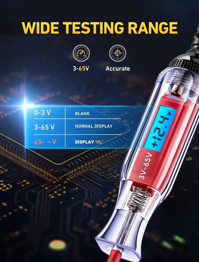 3–65V Digital LCD Circuit Tester Test Light with Long Spring Wire