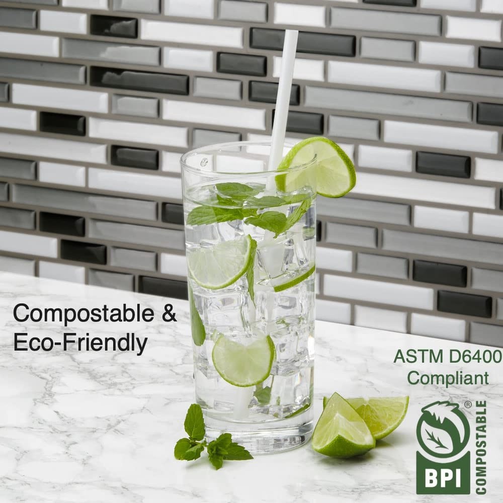 Compostable Drinking Straws - Bulk Pack of 300 - Plastic Alternative Corn-Sta...