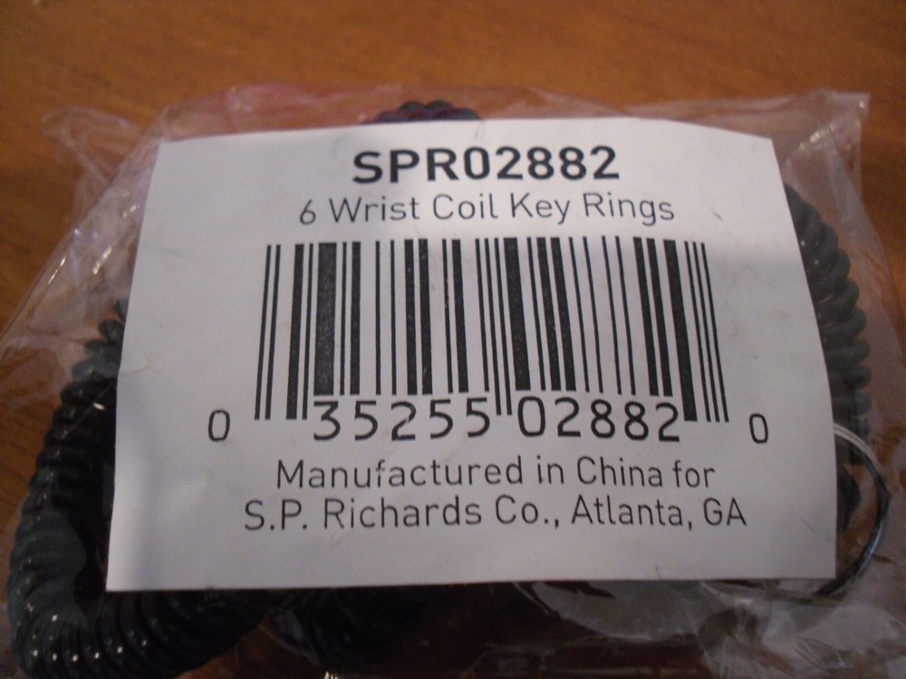Universal Wrist Coil Plus Key Ring Plastic Black 6/Pack SPR02882