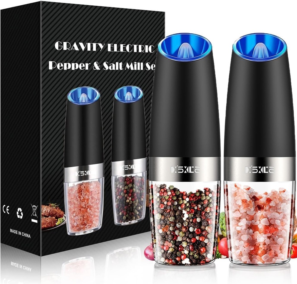 Elegant Black Gravity Sensor Electric Grinder Set - USB Rechargeable Spice Mill