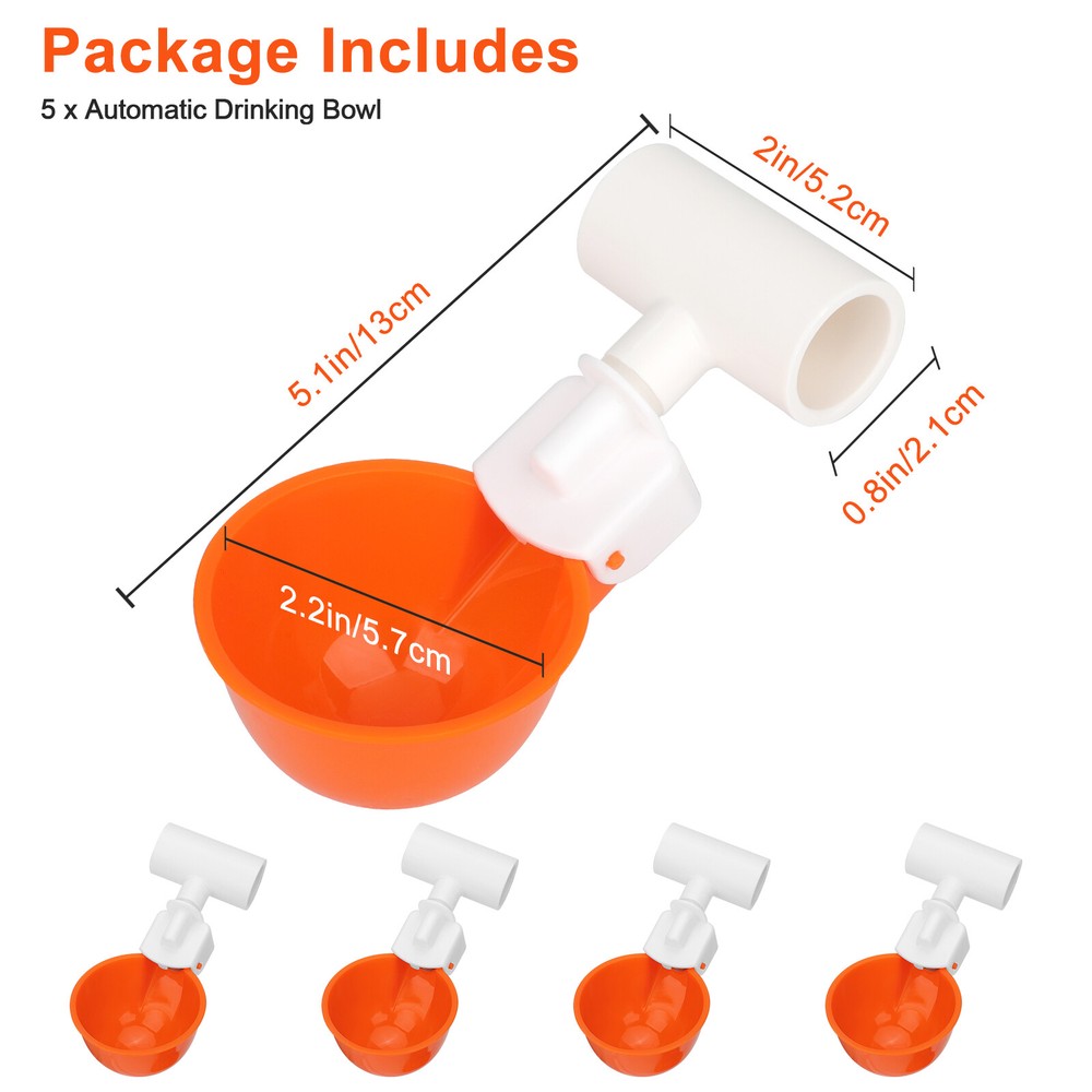 5 PCS Automatic Water Cups Poultry Drinker Waterer Chicken Ducks Quail Drinking