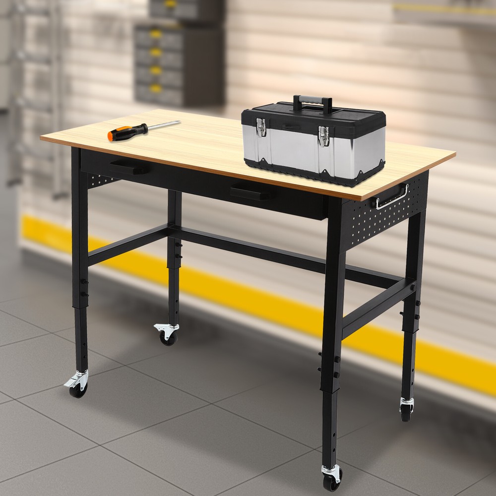 Workbench Height Adjustable Mobile \Garage Office Home Working Desk Table 200lbs