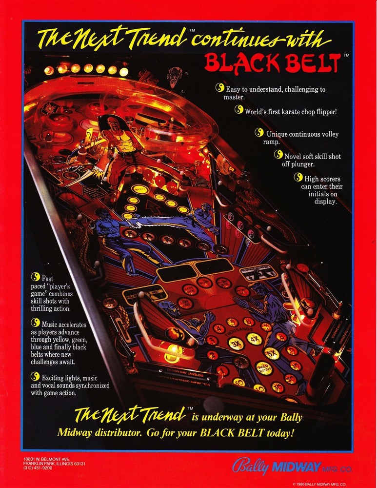 Black Belt Bally Pinball Flyer Mint / Brochure / Ad