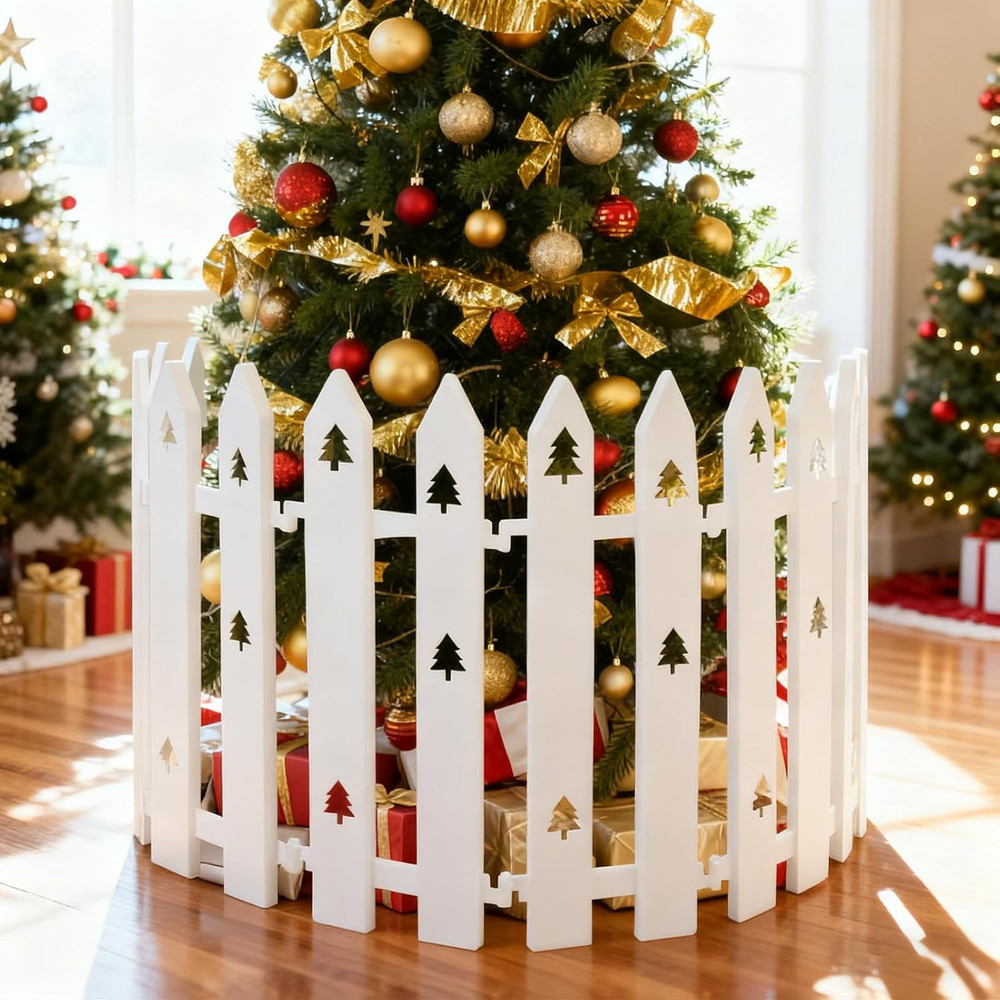 Extra Height 16” Christmas Tree Fence, 12Pcs Christmas Tree Gate, White Chris...