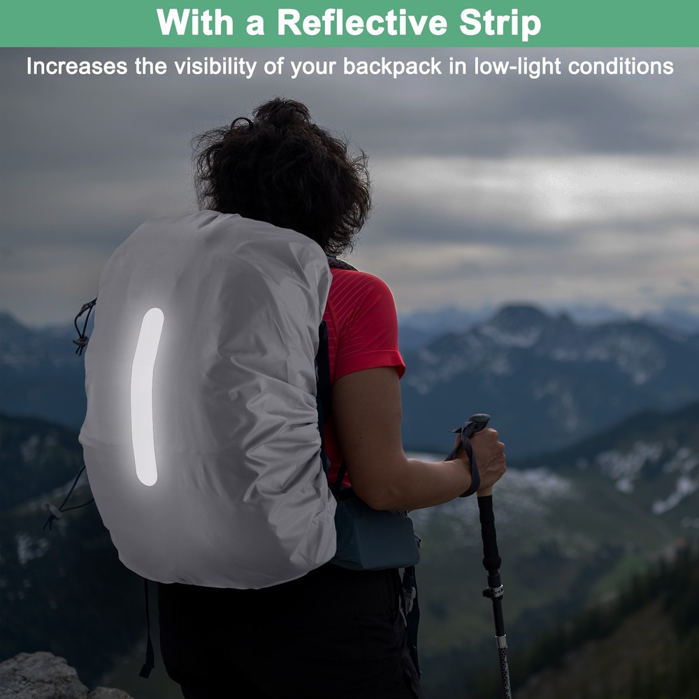 65L-75L Backpack Rain Cover with A Vertical Reflective Strap [Silver]