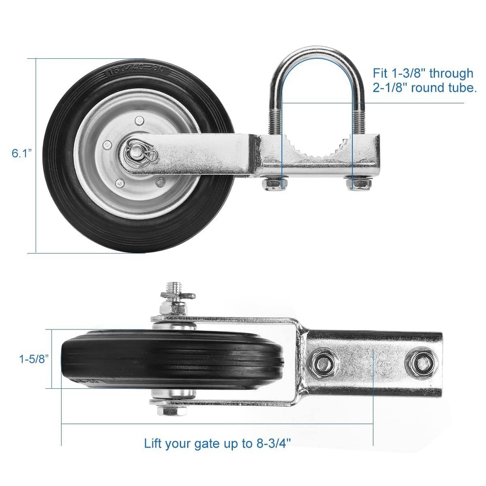 Gate Wheel Supporting Swing Gate with 1-5/8" Thru 2-1/8" Gate Frames, Gate